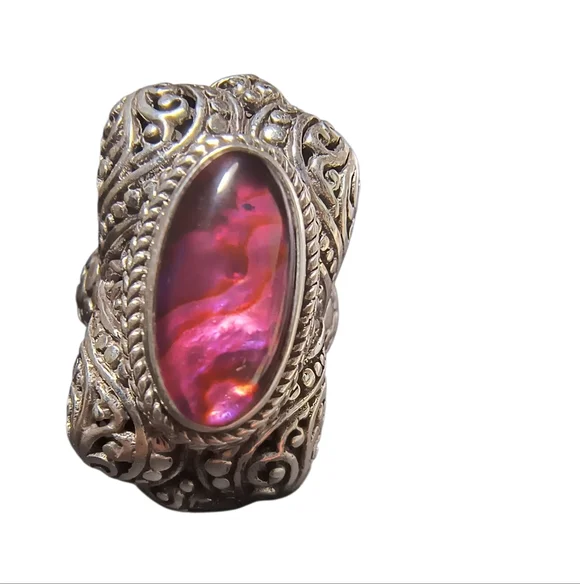 Sarda Bali Designer Pink Abalone Quartz Triplet Statement Ring - Picture 2 of 12